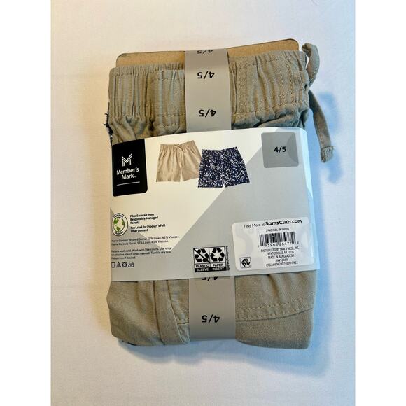 Member's Mark Girls 2-Pack Elastic Waist Pull-On Shorts Floral/Stone Size 6/6x - Picture 2 of 2